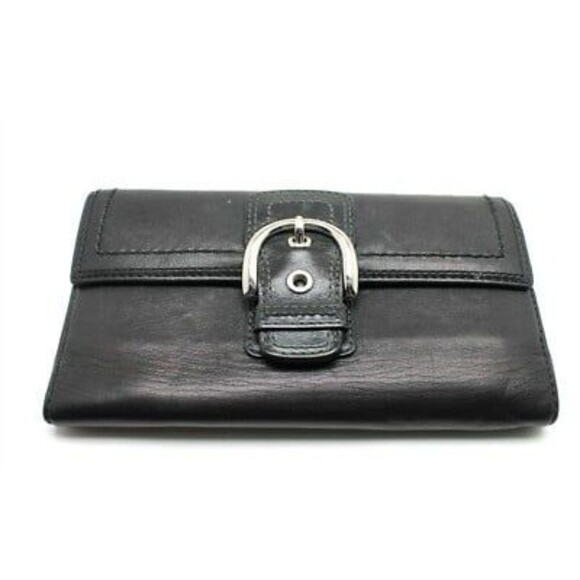 Vintage Coach Genuine Leather Buckle Trifold Clutch Wallet Card Organizer - Picture 1 of 7